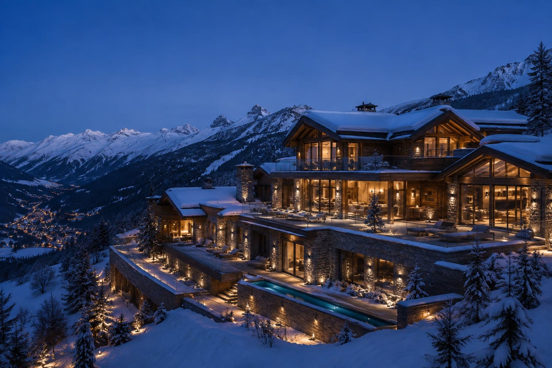 Large alpine property overlooking the snowy valley